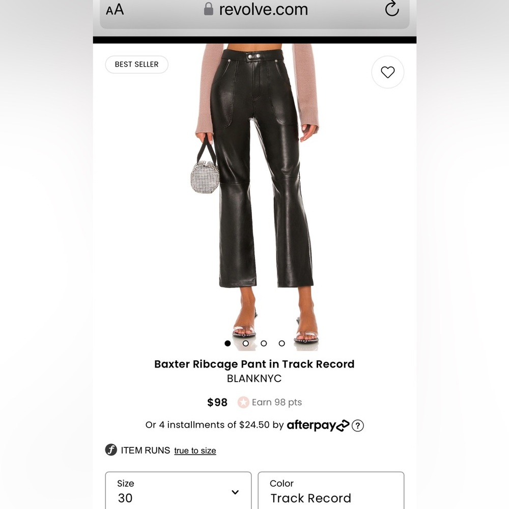 BLANK NYC Baxter Straight Leg Hi-Rise Faux Vegan Leather Jeans Black NWT 30 - Picture 10 of 11